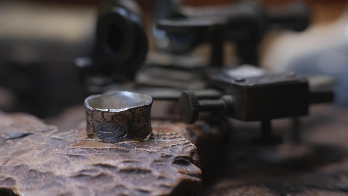 Rugged Treasures Pirate Inspired Sterling Silver Wide Banded Ring Size 7