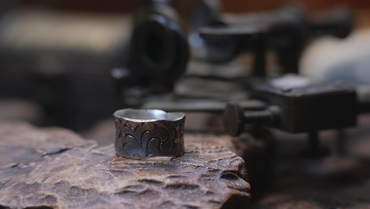 Rugged Treasures Pirate Inspired Sterling Silver Wide Banded Ring Size 7