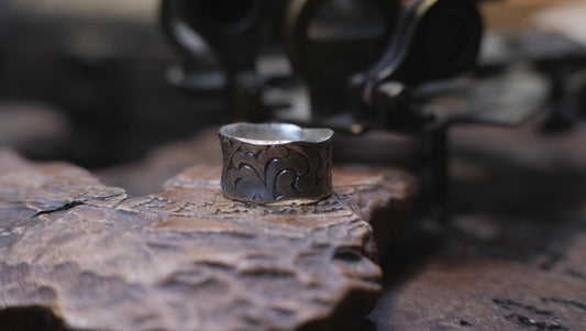 Rugged Treasures Pirate Inspired Sterling Silver Wide Banded Ring Size 7