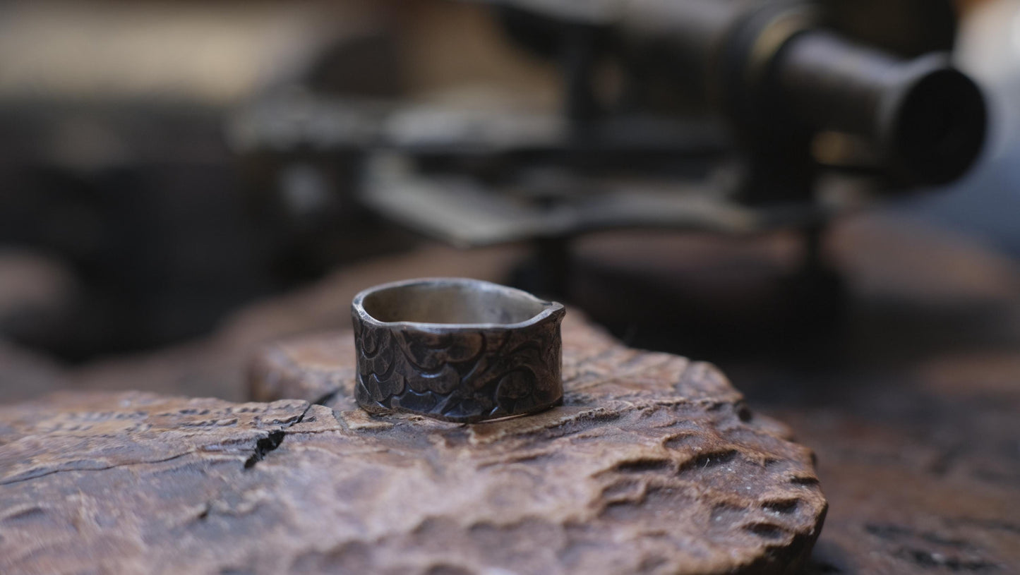 Victorian Pirate Era Inspired Oxidised Sterling Silver Ring SIze 9