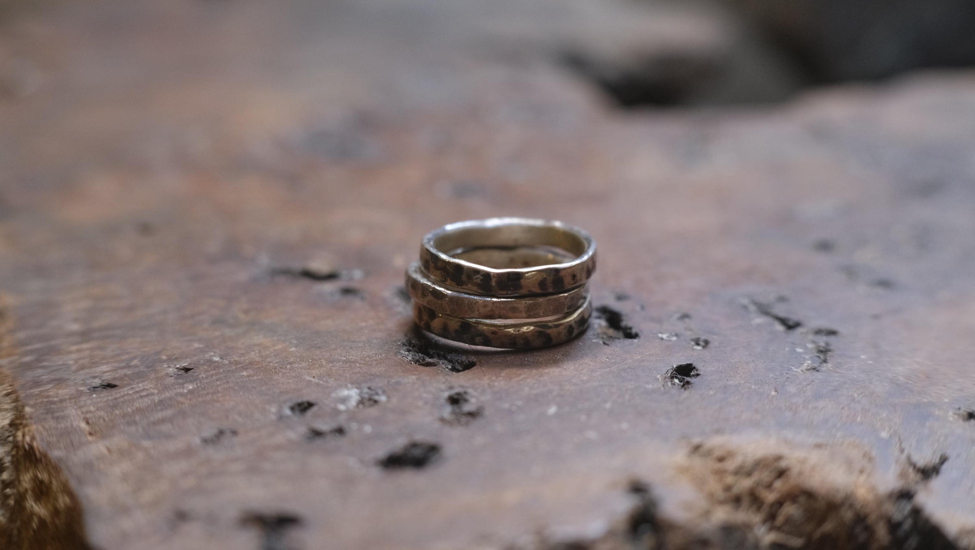 Handcrafted Hammered Sterling Silver Stacking Rings with 9ct Gold Detail Set of 3 made to size