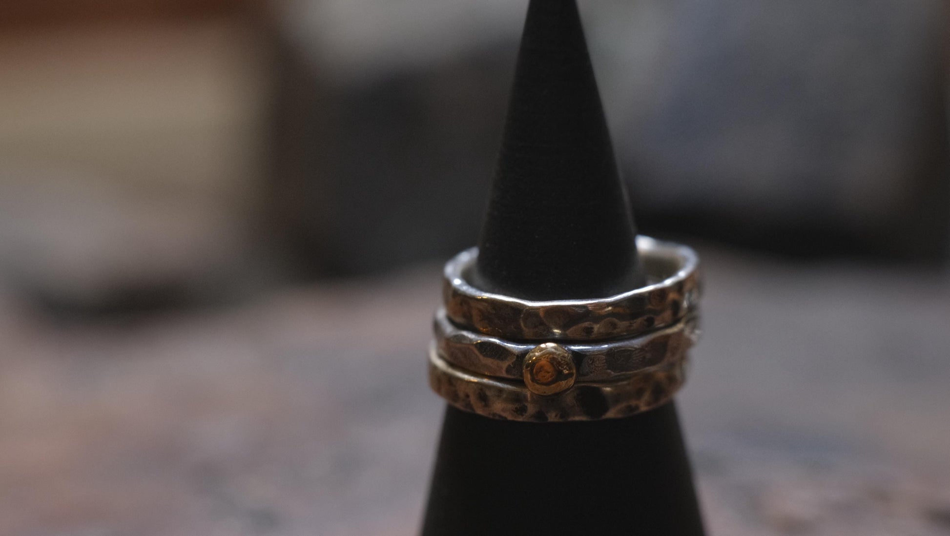 Handcrafted Hammered Sterling Silver Stacking Rings with 9ct Gold Detail Set of 3 made to size