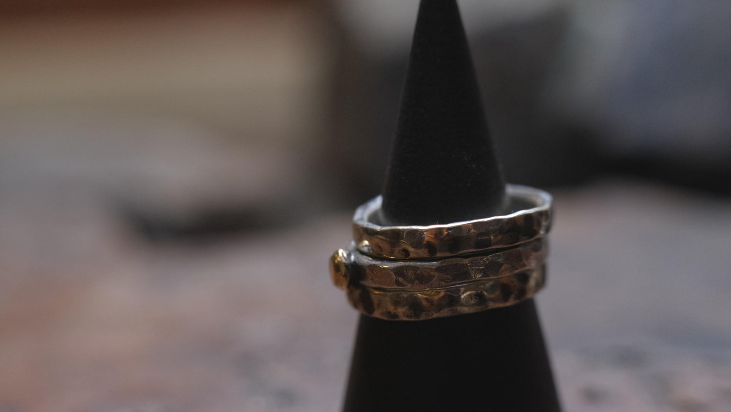 Handcrafted Hammered Sterling Silver Stacking Rings with 9ct Gold Detail Set of 3 made to size