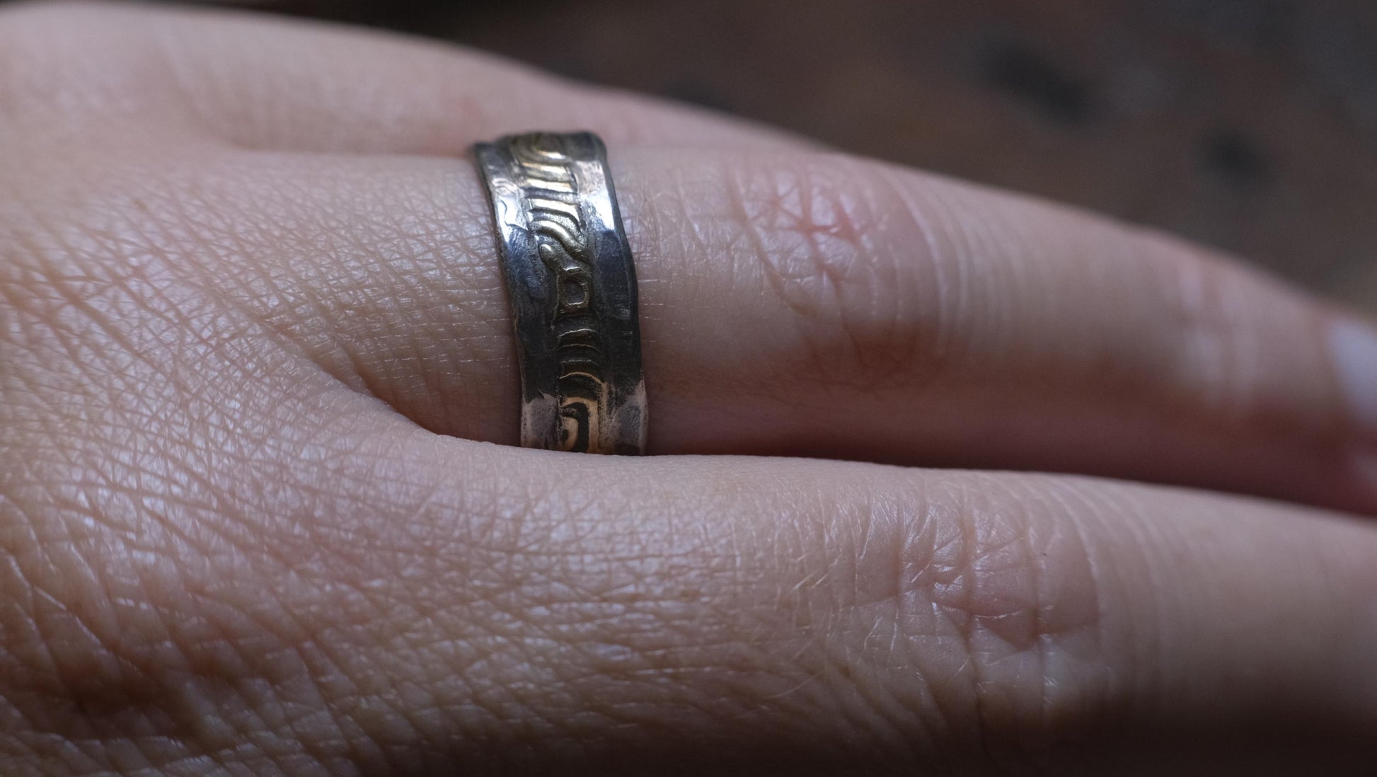 READY: OOAK Songlines Sterling Silver and 9ct Gold Ring with Size 7