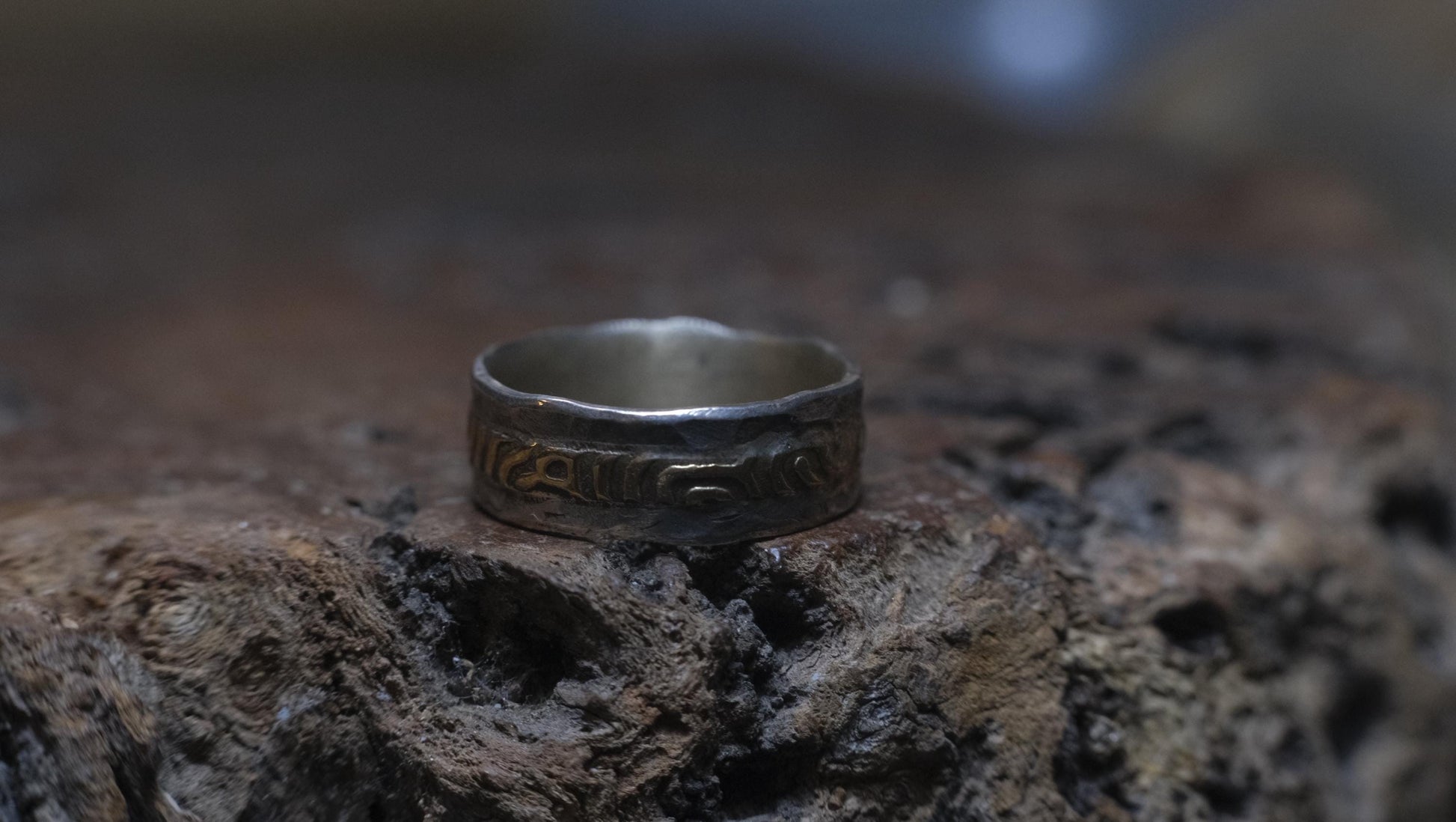 READY: OOAK Songlines Sterling Silver and 9ct Gold Ring with Size 7