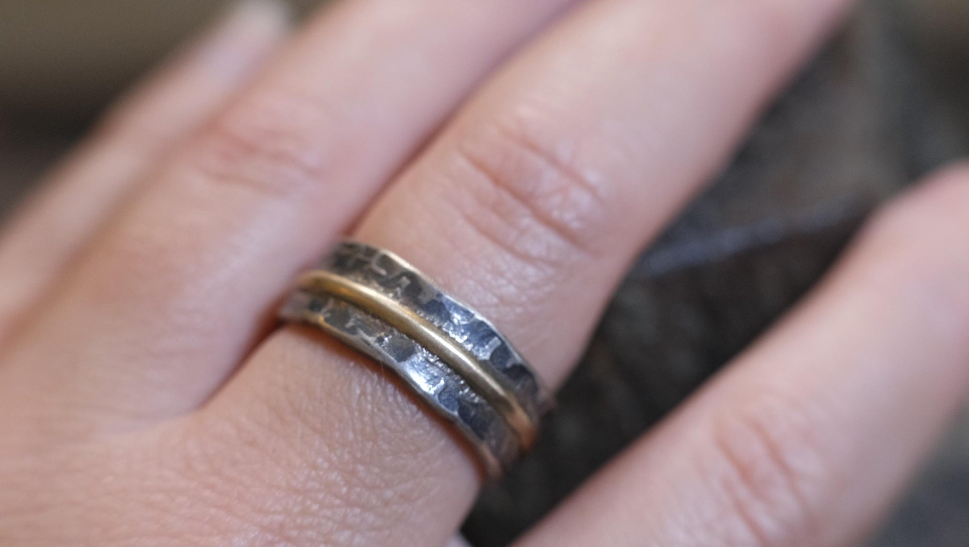 OOAK Textured Sterling Silver and 9ct Gold Ring with Size 8.5