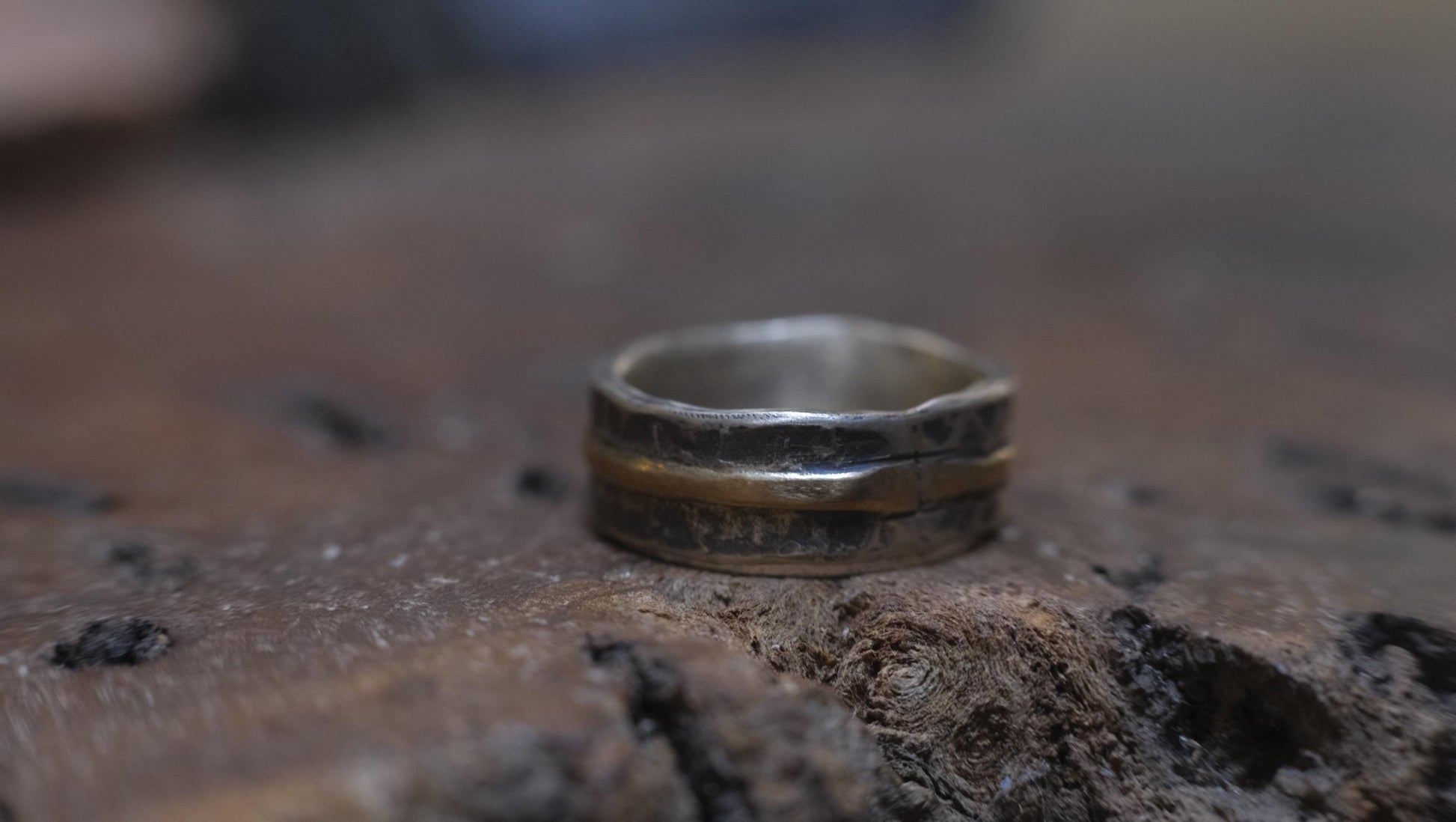 OOAK Textured Sterling Silver and 9ct Gold Ring with Size 8.5