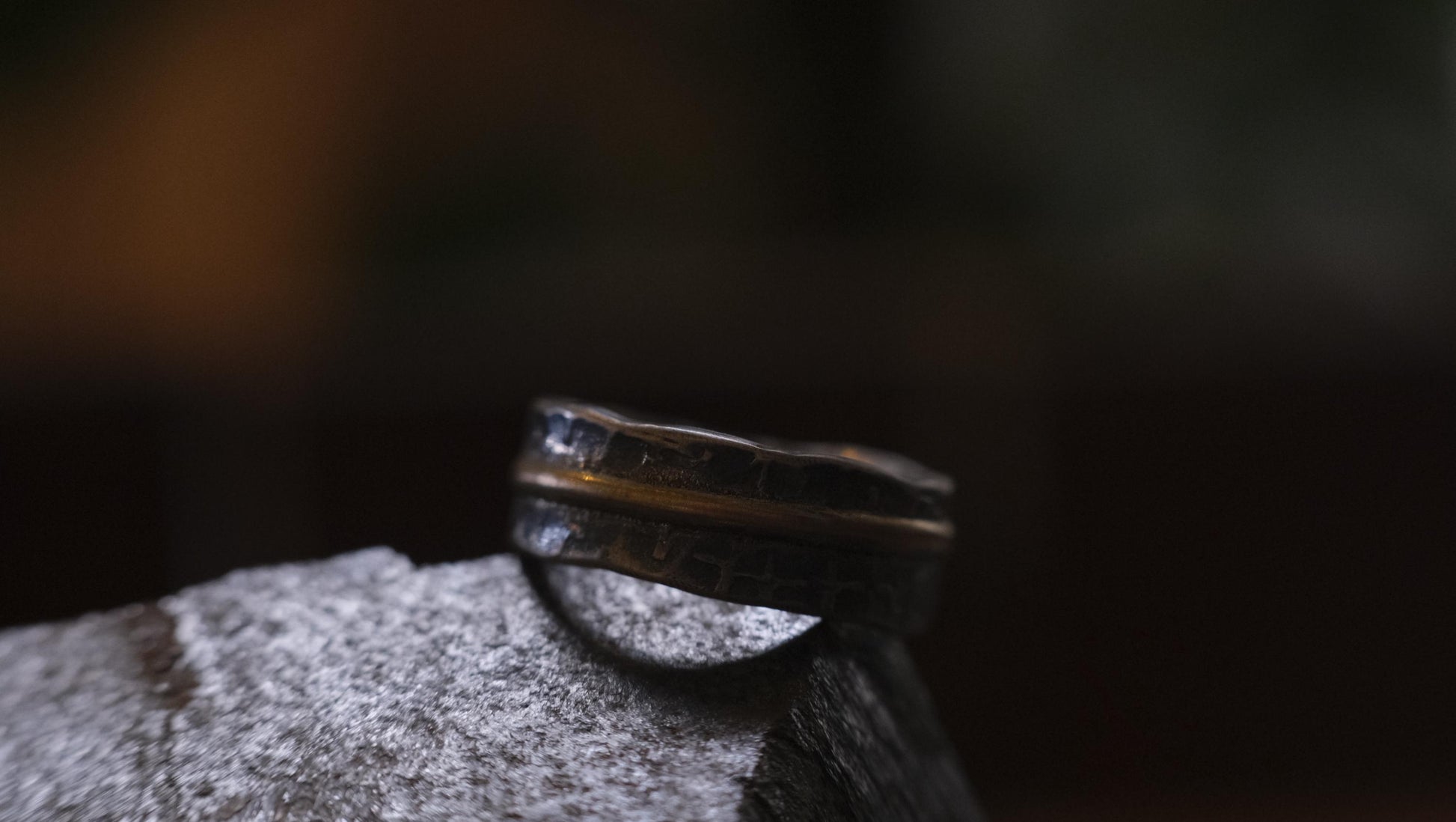 OOAK Textured Sterling Silver and 9ct Gold Ring with Size 8.5