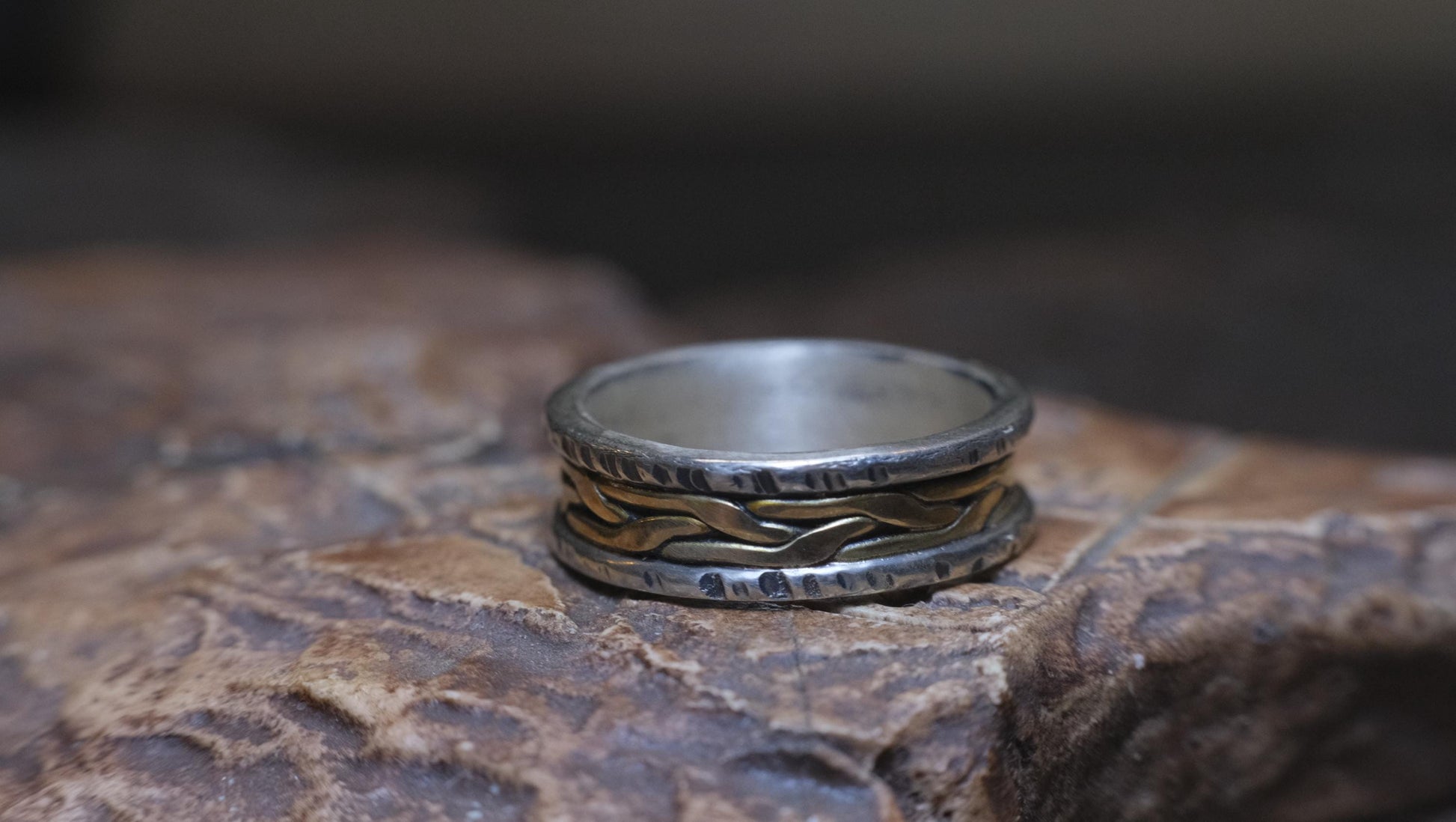 Braided 9ct Gold and Textured Sterling Silver Ring US 10.5