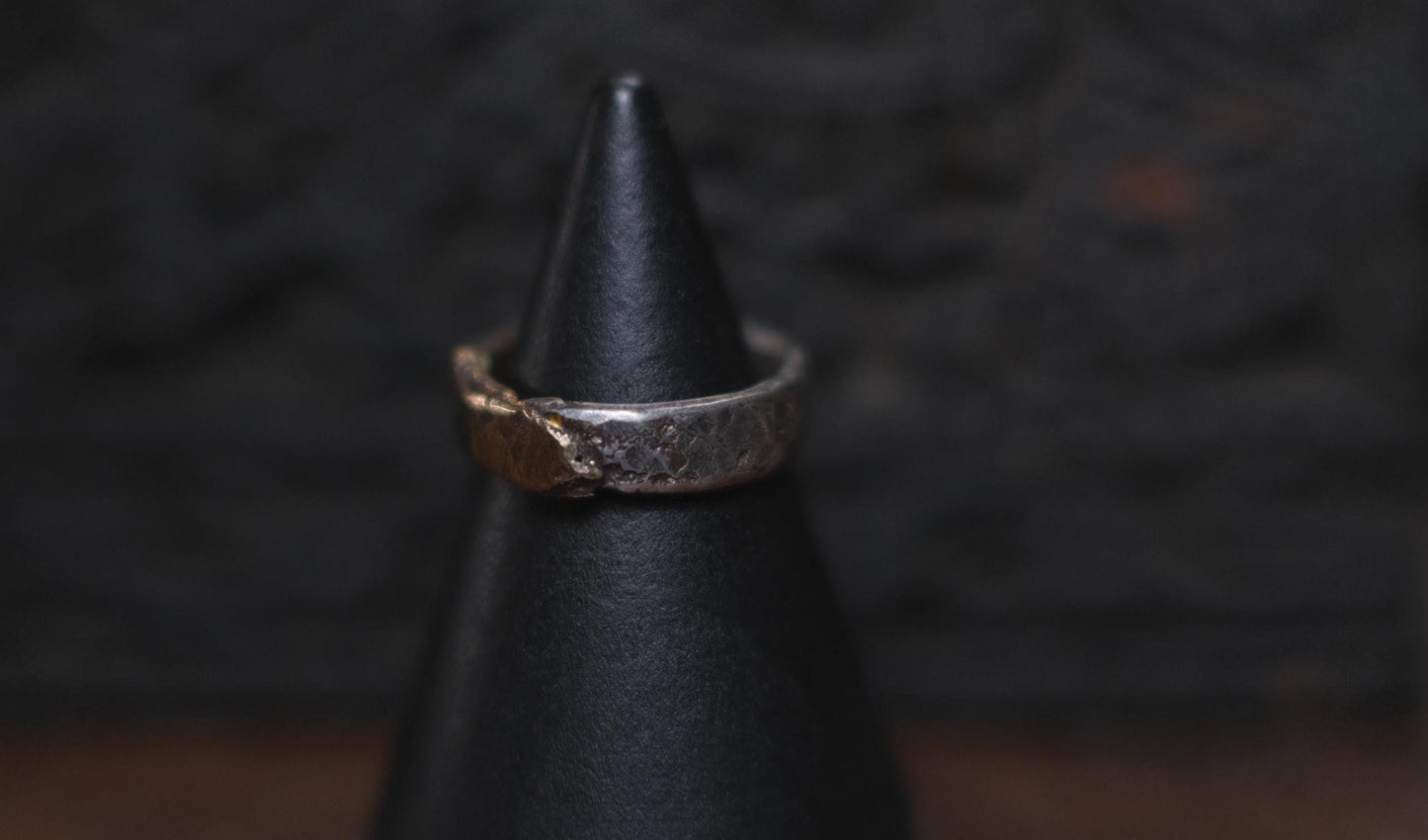 Unique Molten Textured 9ct Gold and Sterling SIlver Ring US Size 8.25