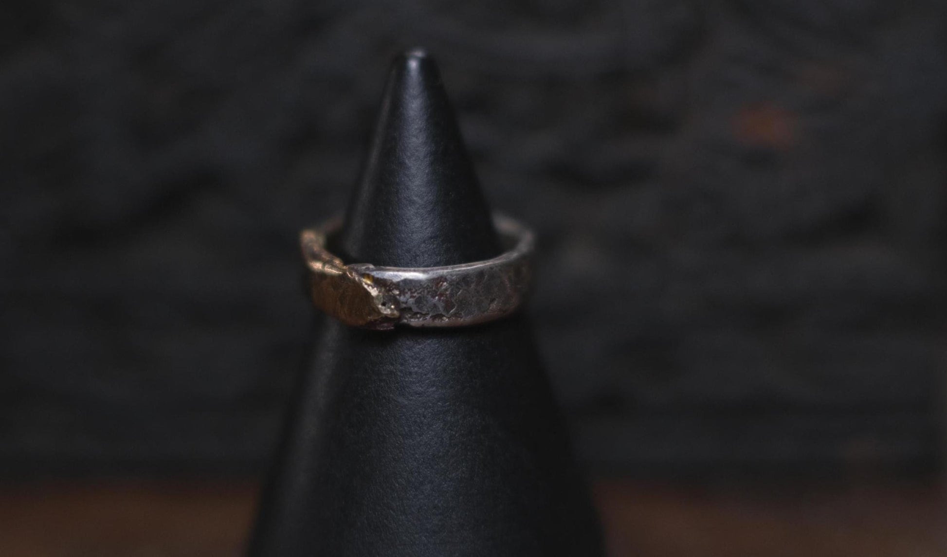 Unique Molten Textured 9ct Gold and Sterling SIlver Ring US Size 8.25