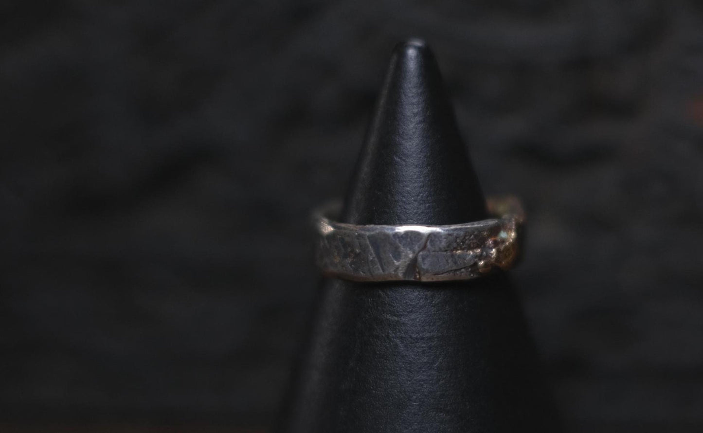 Unique Molten Textured 9ct Gold and Sterling SIlver Ring US Size 8.25