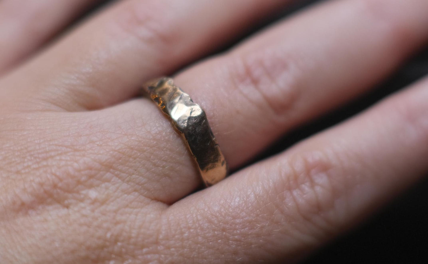 Unique Molten Textured 9ct Gold and Sterling SIlver Ring US Size 8.25