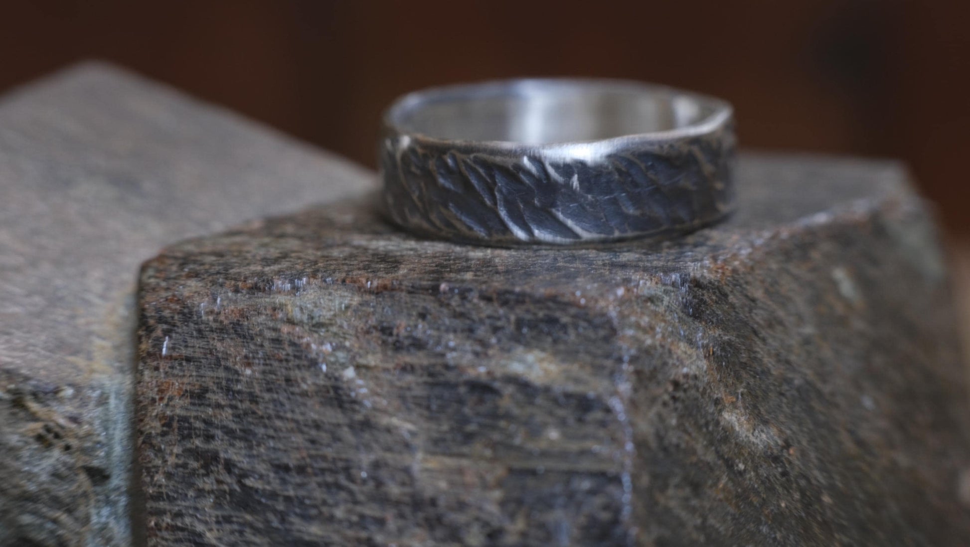 Bark Texture Oxidised Silver Ring / Band US Sizes