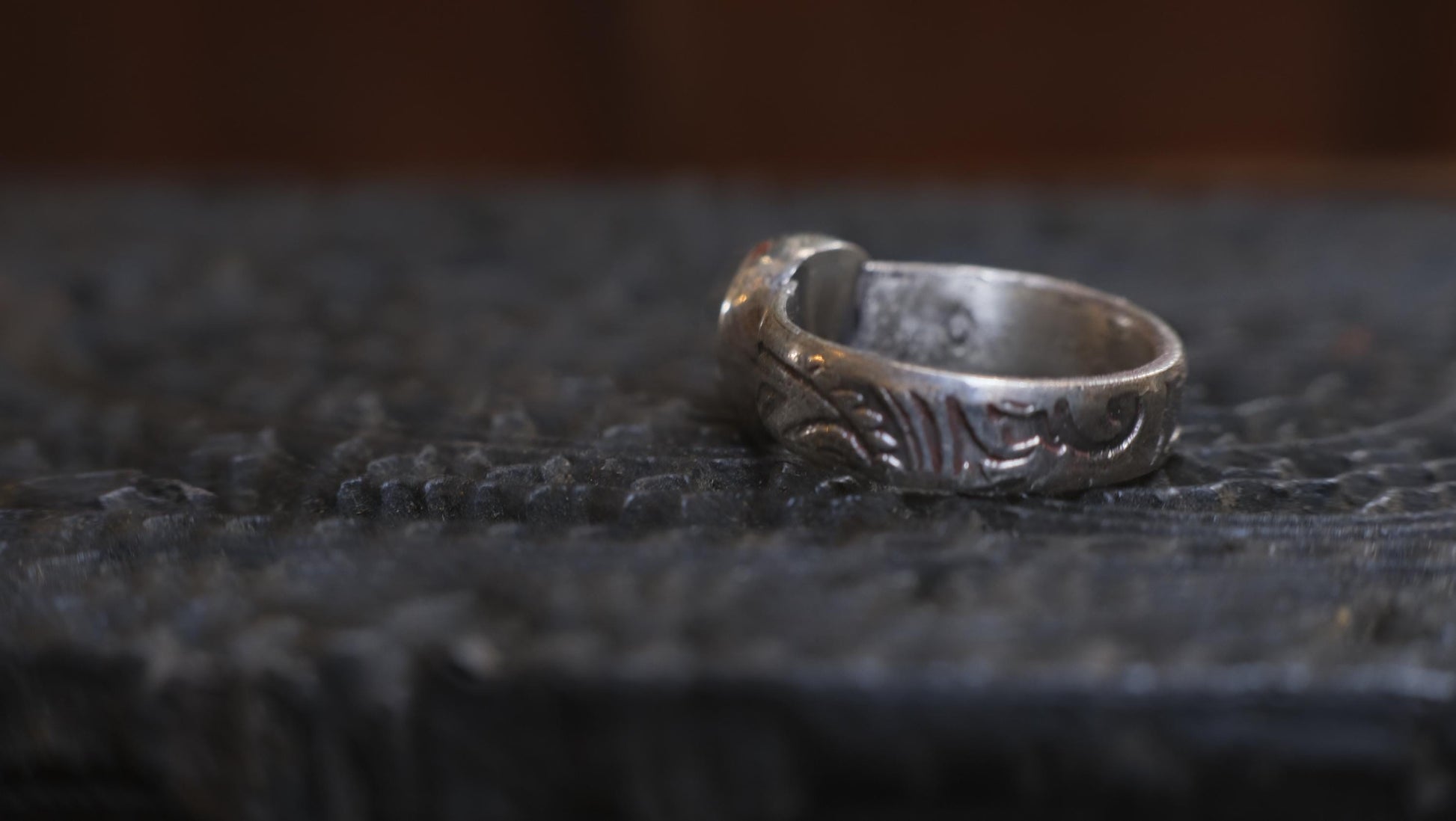 Lightning Ridge Solid Opal and Paisley Textured Sterling Silver Ring US Size 7