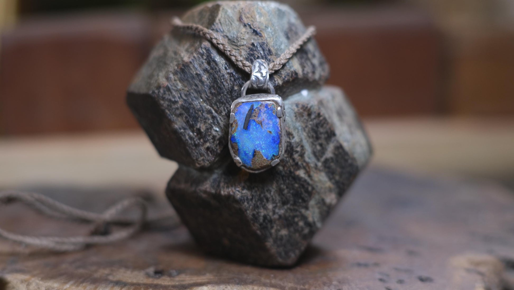 Australian Opalised Wood Fossil in Victorian Era Pirate Inspired Oxidised Sterling Silver Pendant