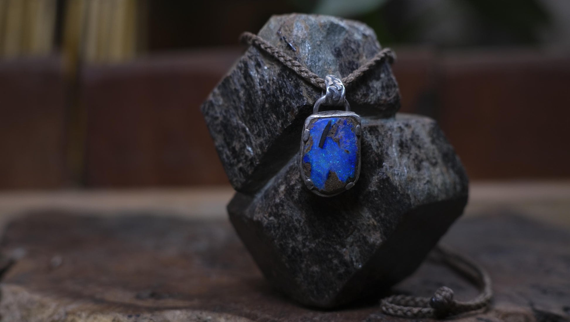 Australian Opalised Wood Fossil in Victorian Era Pirate Inspired Oxidised Sterling Silver Pendant