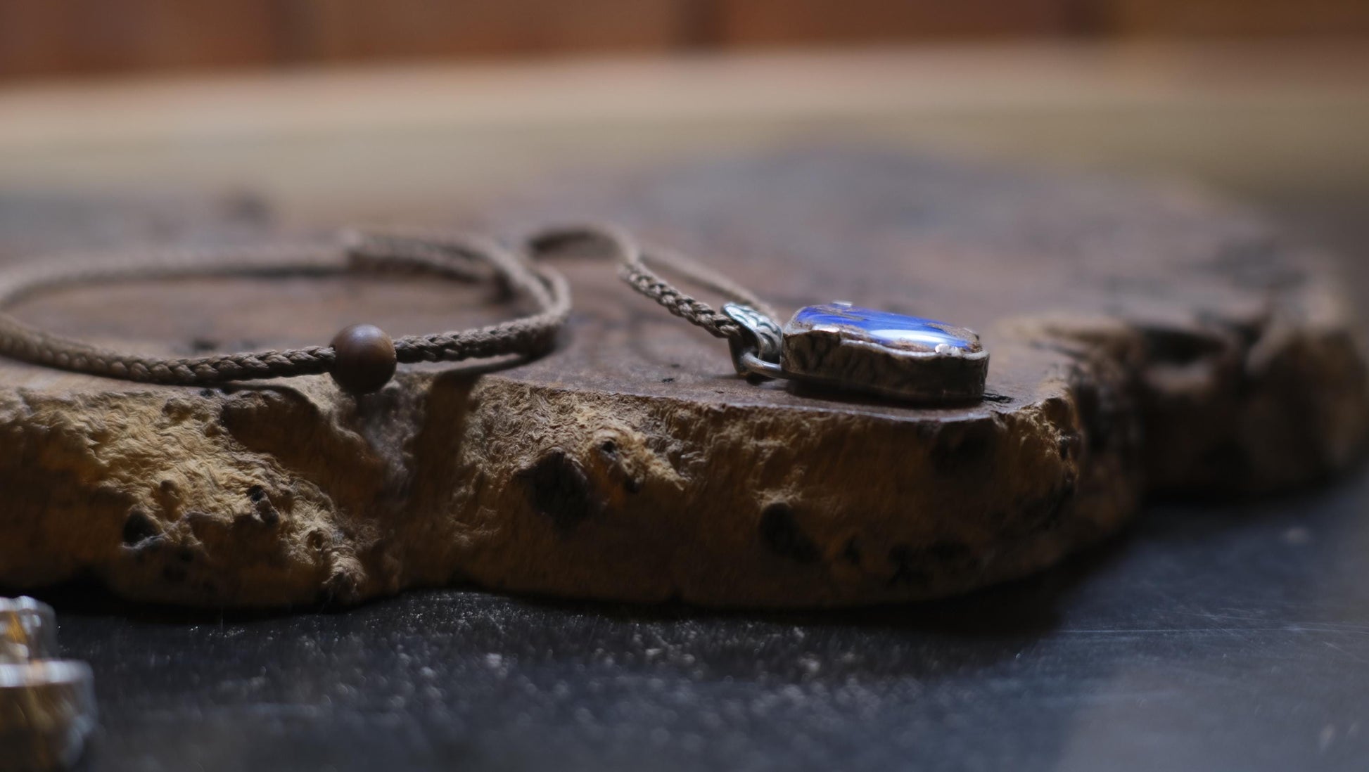 Australian Opalised Wood Fossil in Victorian Era Pirate Inspired Oxidised Sterling Silver Pendant