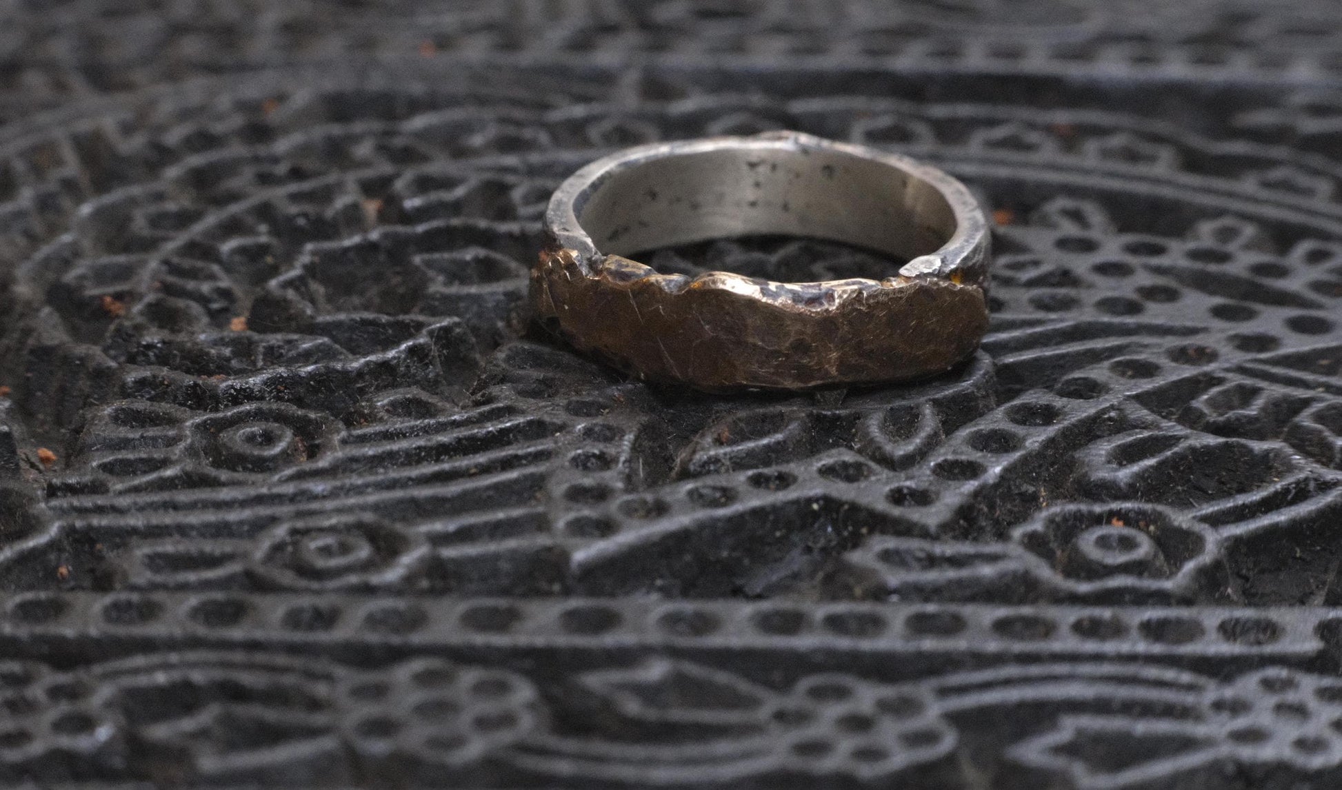 Unique Molten Textured 9ct Gold and Sterling SIlver Ring US Size 8.25