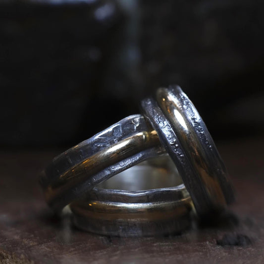 Made To Order Rustic 9ct Gold Banded Sterling Silver Ring Custom Size