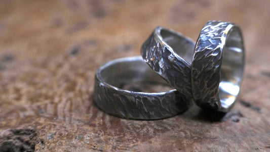 Bark Texture Oxidised Silver Ring / Band US Sizes