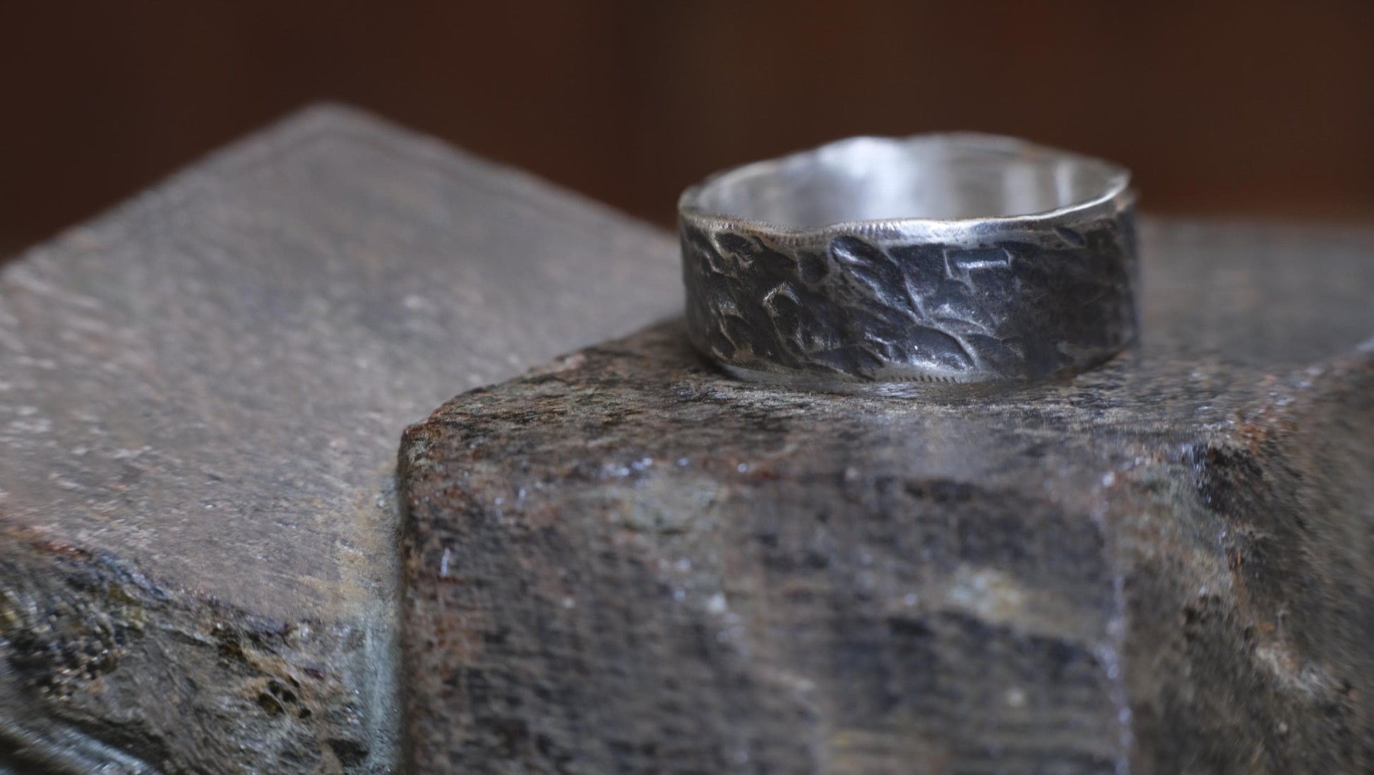 Bark Texture Oxidised Silver Ring / Band US Sizes