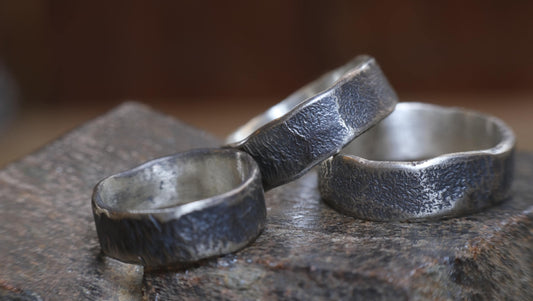 Oxidised Reticulated Hammered Wide Banded Sterling Silver Ring Custom Made to Order