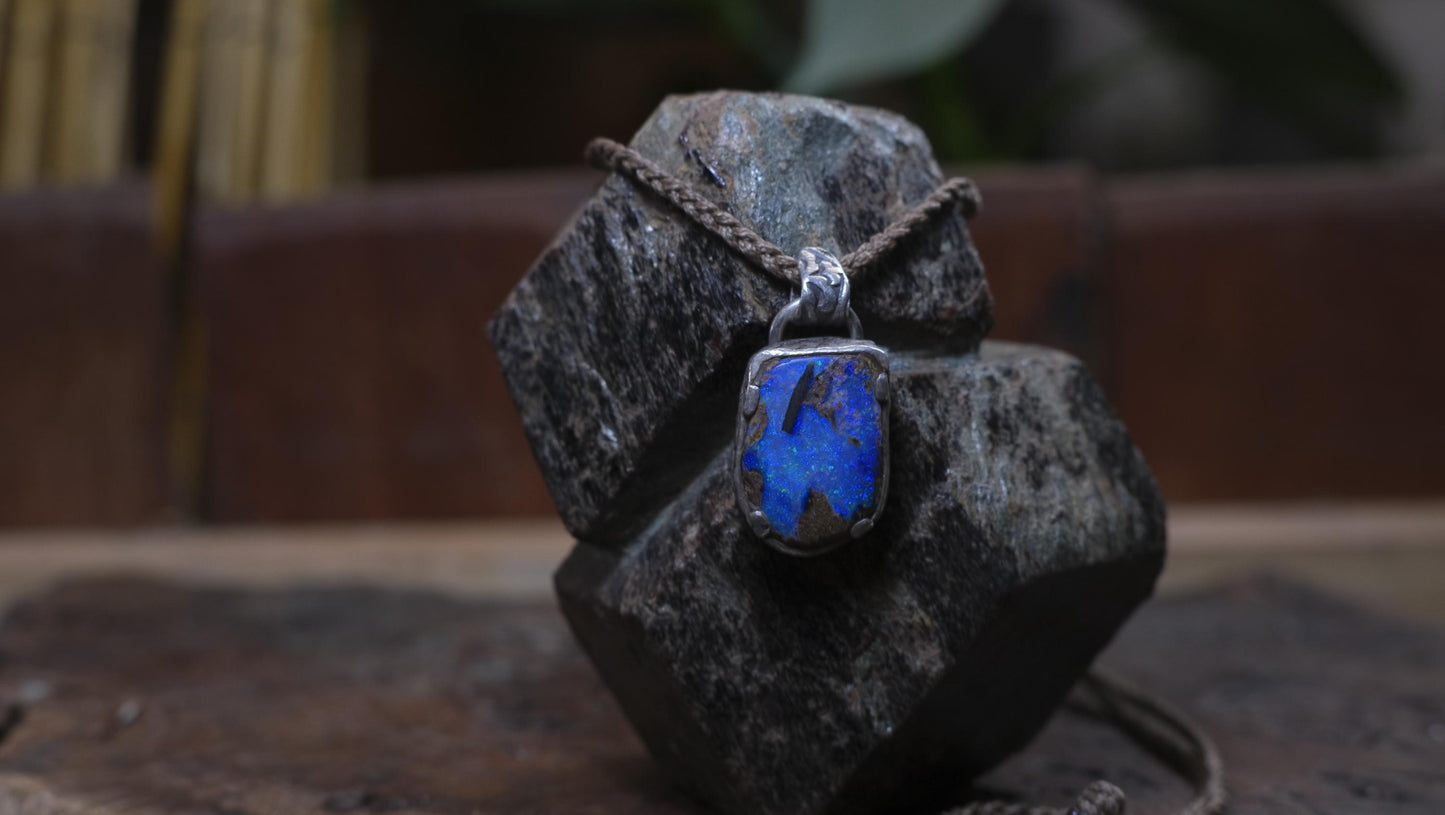 Australian Opalised Wood Fossil in Victorian Era Pirate Inspired Oxidised Sterling Silver Pendant