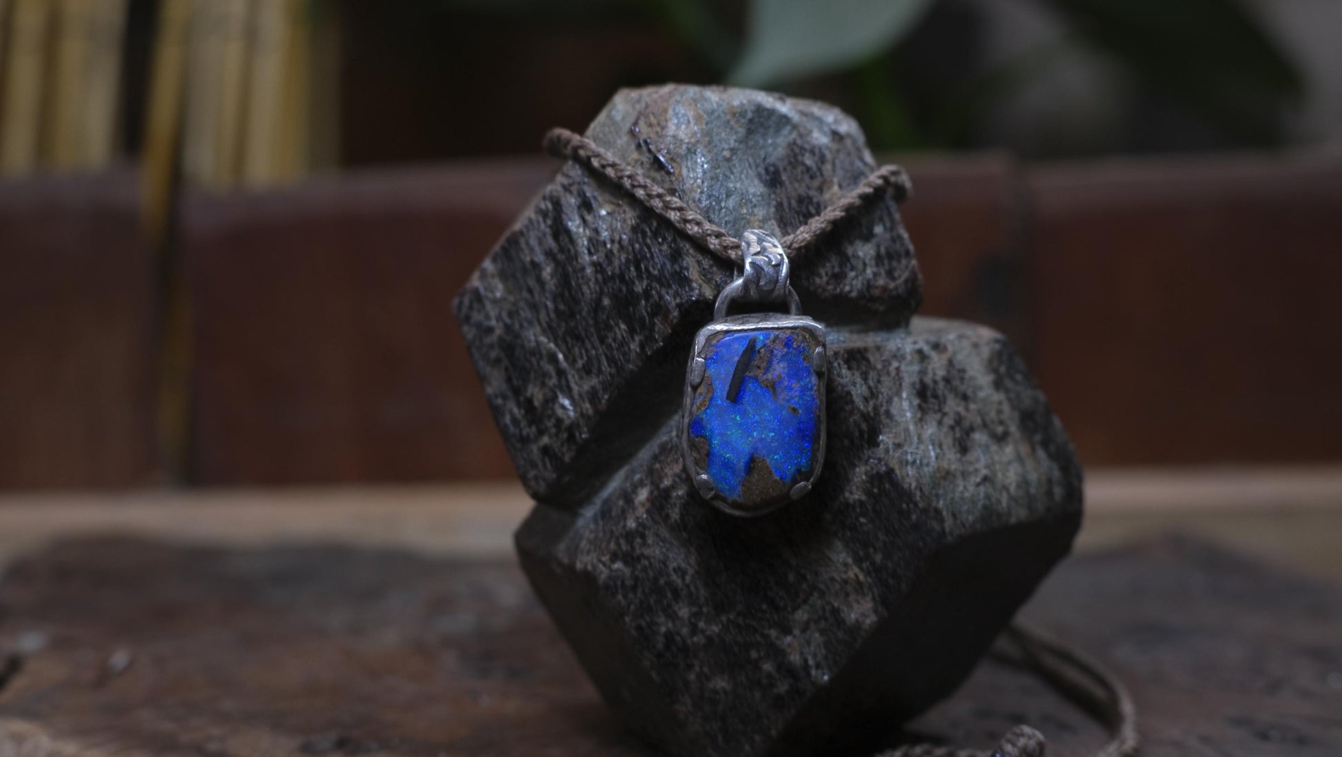 Australian Opalised Wood Fossil in Victorian Era Pirate Inspired Oxidised Sterling Silver Pendant