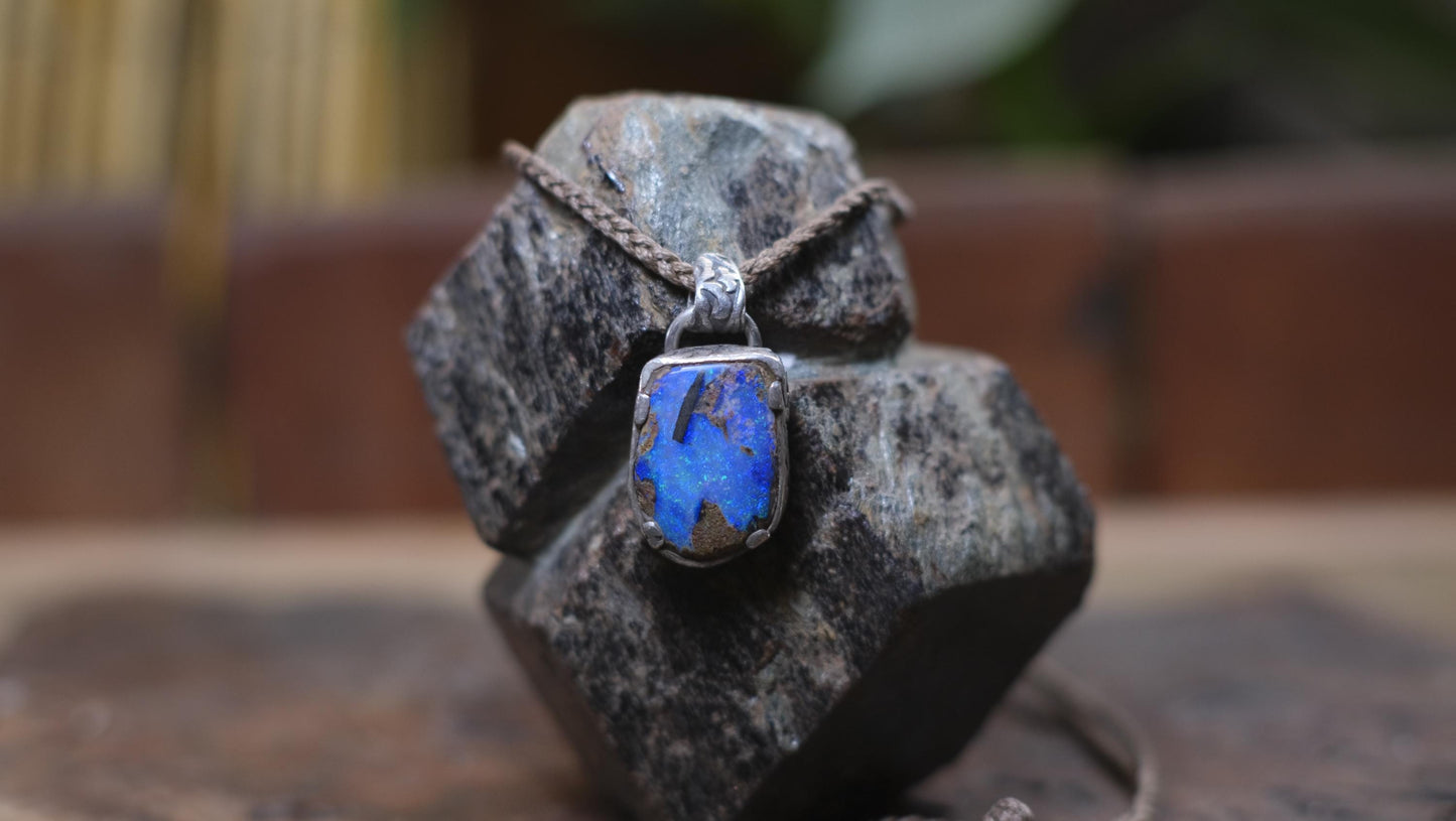 Australian Opalised Wood Fossil in Victorian Era Pirate Inspired Oxidised Sterling Silver Pendant