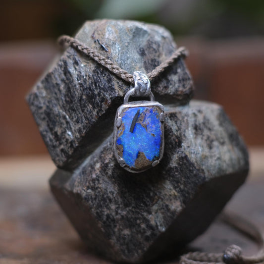Australian Opalised Wood Fossil in Victorian Era Pirate Inspired Oxidised Sterling Silver Pendant