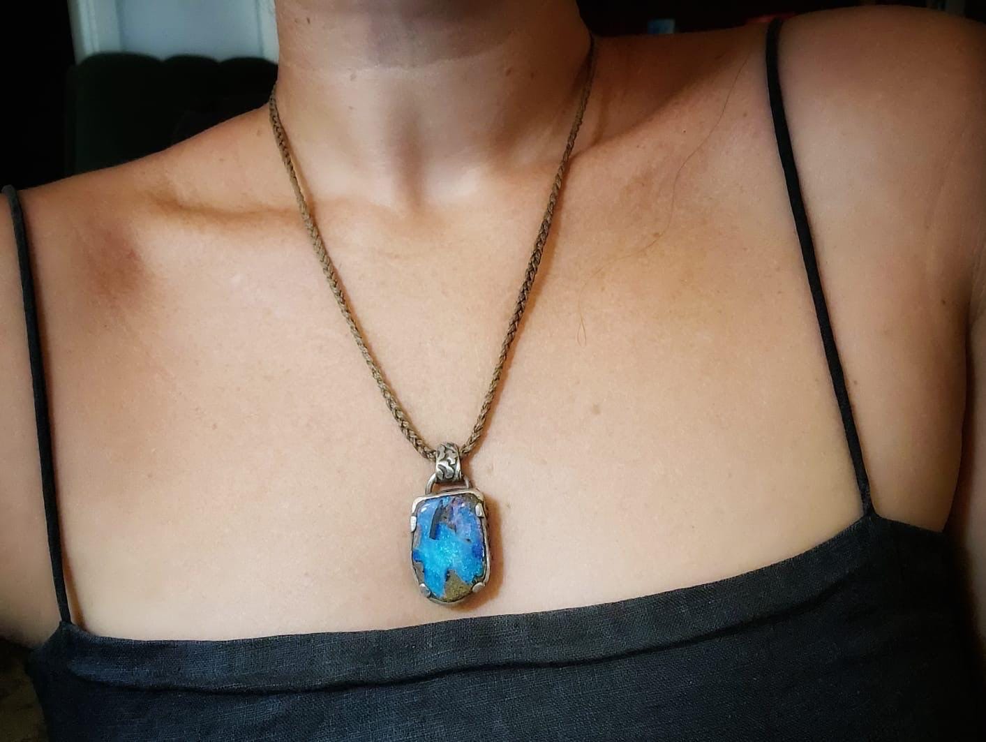 Australian Opalised Wood Fossil in Victorian Era Pirate Inspired Oxidised Sterling Silver Pendant