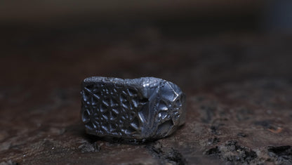Metatron's Cube sterling silver ring with oxidised sacred geometry design