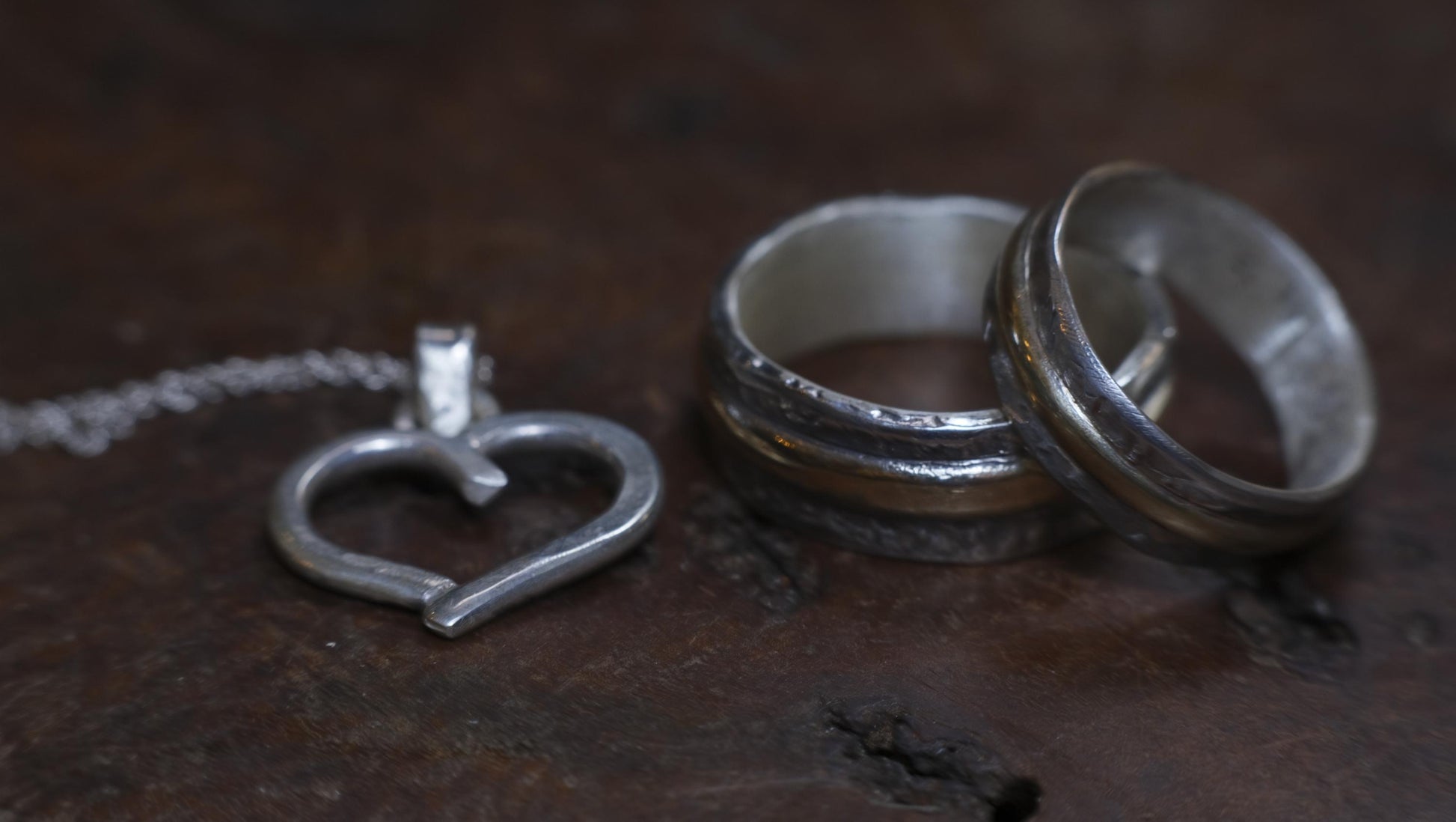 Pair Wedding Set 9ct Gold Banded Sterling Silver Rings
