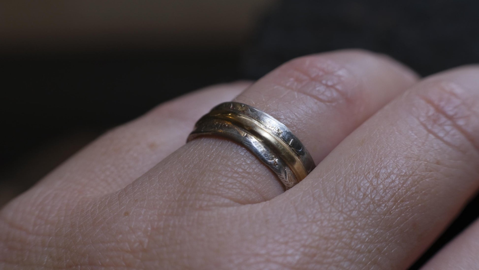 Pair Wedding Set 9ct Gold Banded Sterling Silver Rings