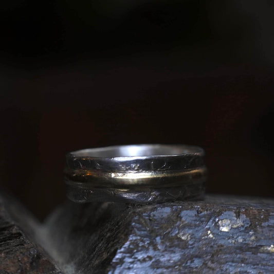Made to Order 9ct Gold Banded Sterling Silver Ring Custom Size