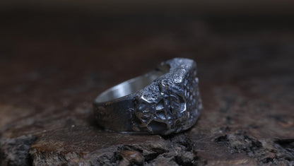 Metatron's Cube sterling silver ring with oxidised sacred geometry design
