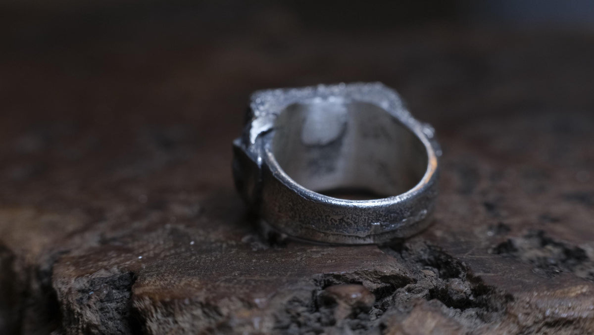 Metatron's Cube sterling silver ring with oxidised sacred geometry design