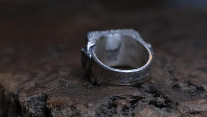 Metatron's Cube sterling silver ring with oxidised sacred geometry design