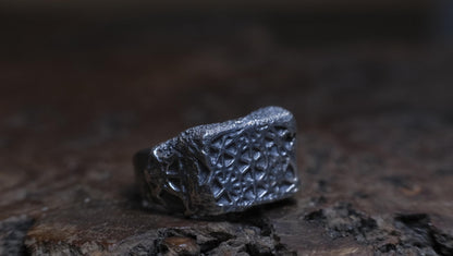 Metatron's Cube sterling silver ring with oxidised sacred geometry design