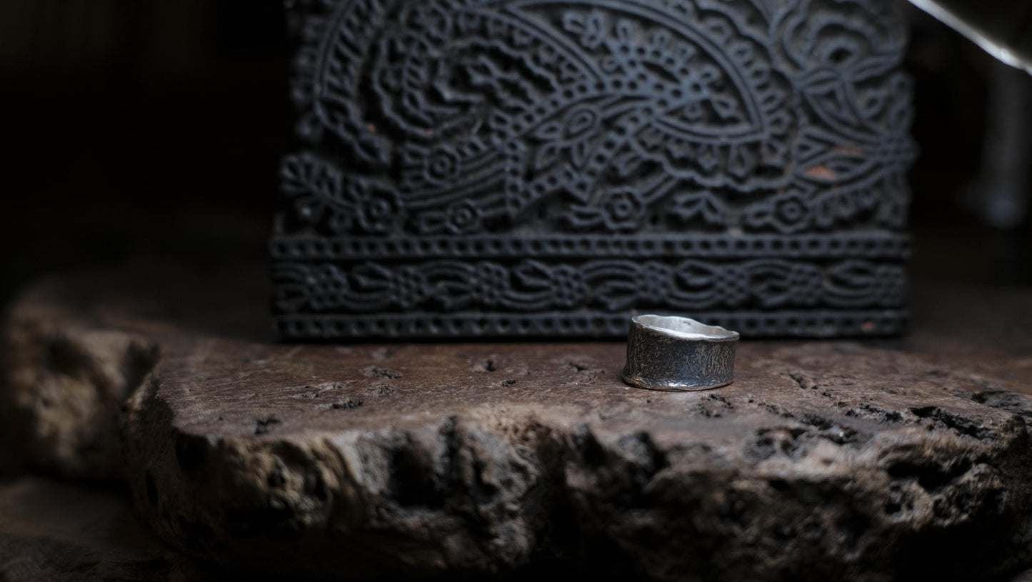 Rustic Textured Sterling Silver Ring - Organic Earth Inspired Band US Size 8.5