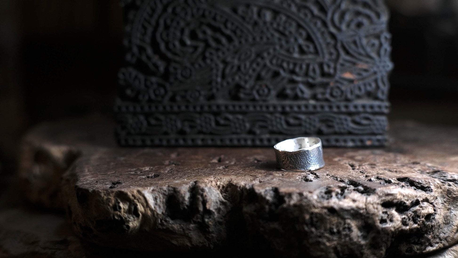 Rustic Textured Sterling Silver Ring - Organic Earth Inspired Band US Size 8.5