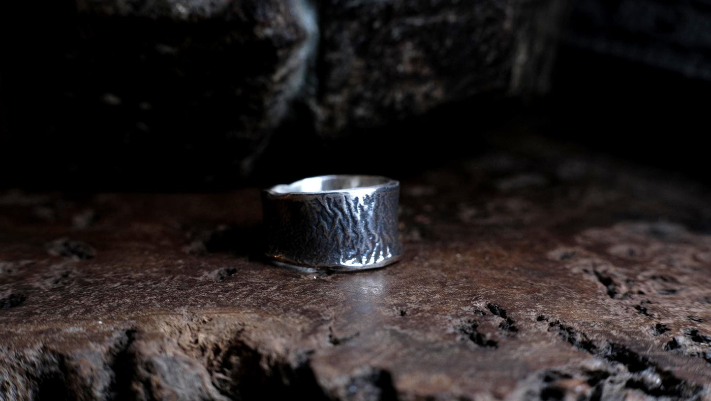 Rustic Textured Sterling Silver Ring - Organic Earth Inspired Band US Size 8.5