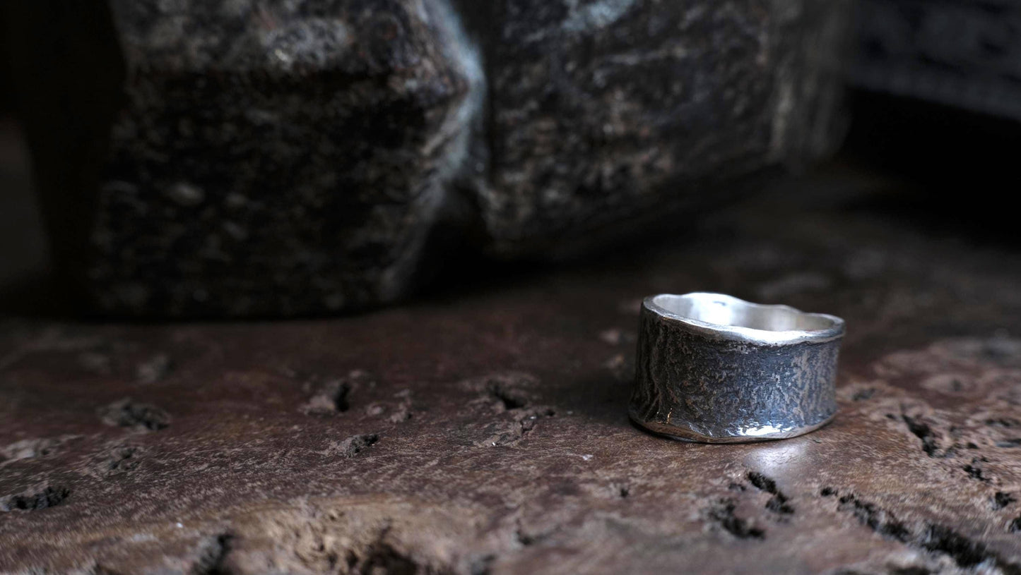 Rustic Textured Sterling Silver Ring - Organic Earth Inspired Band US Size 8.5