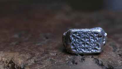 Metatron's Cube sterling silver ring with oxidised sacred geometry design