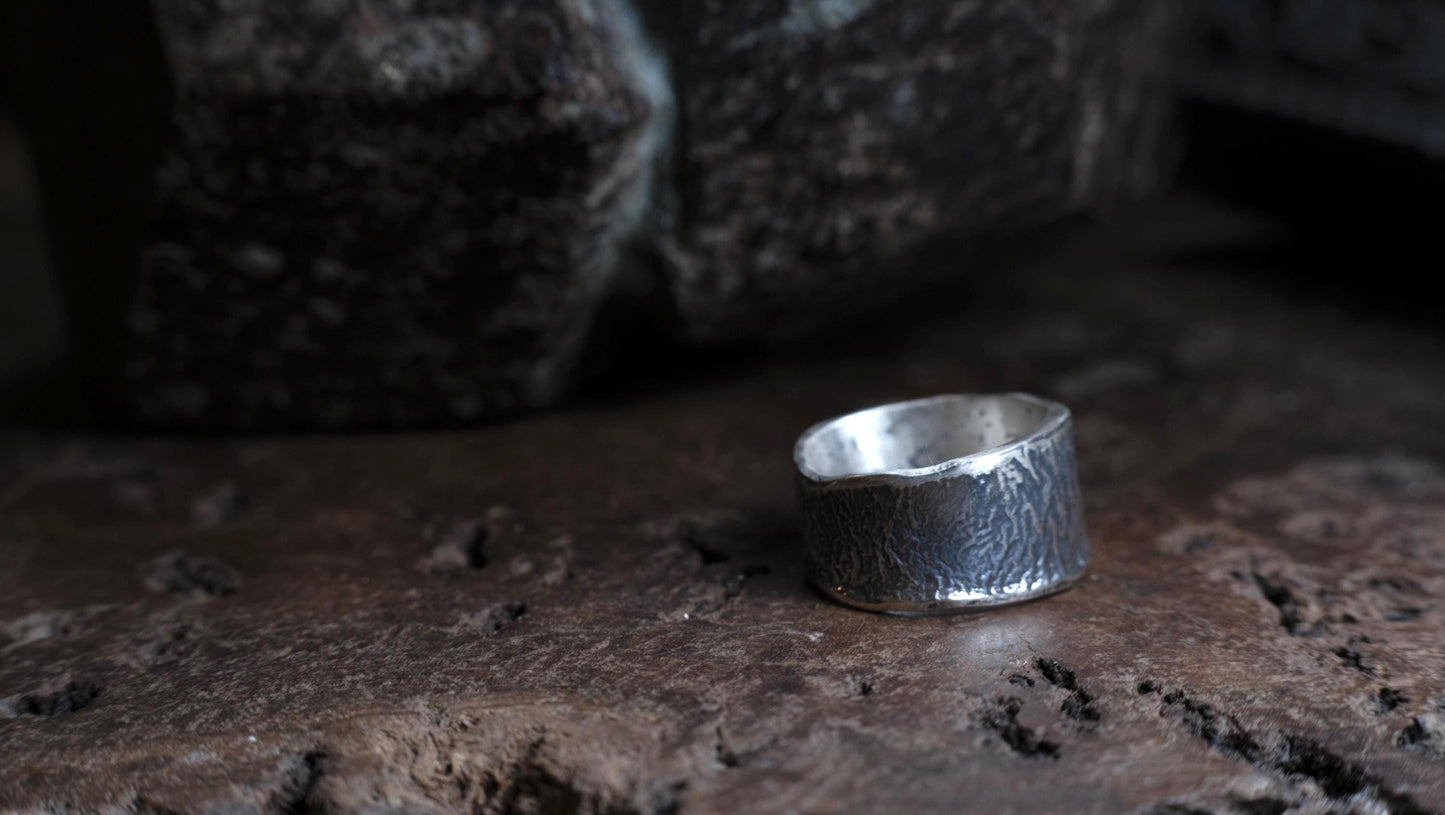 Rustic Textured Sterling Silver Ring - Organic Earth Inspired Band US Size 8.5
