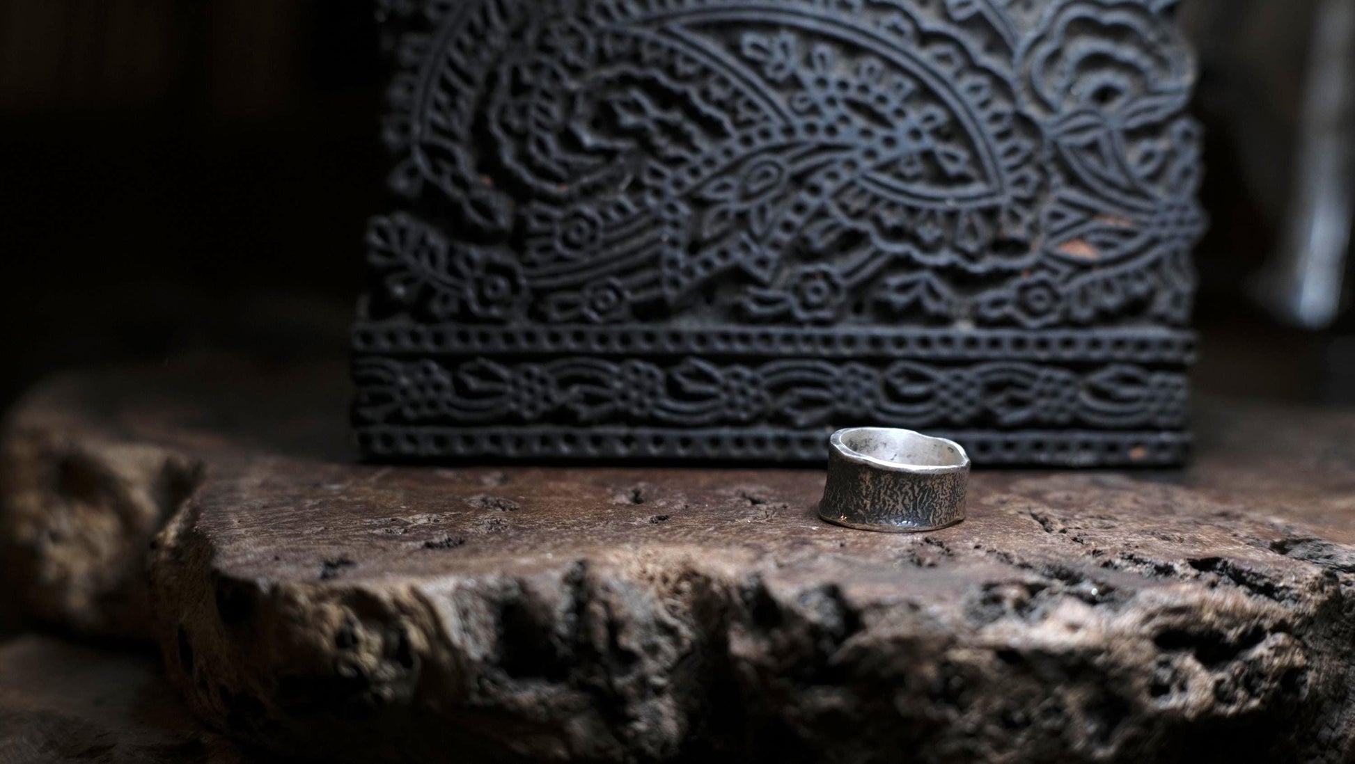 Rustic Textured Sterling Silver Ring - Organic Earth Inspired Band US Size 8.5