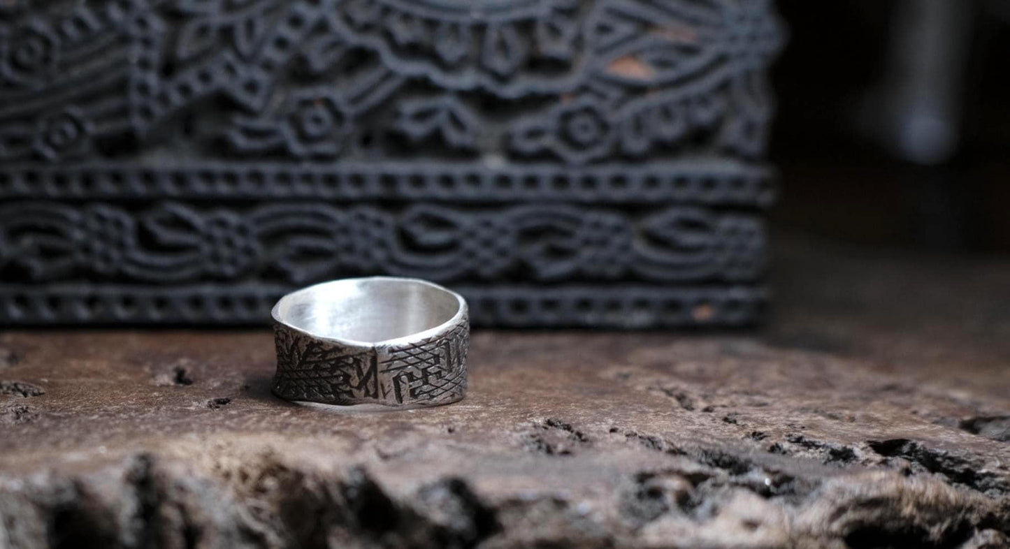 Handmade Sterling Silver Wide Banded Textured Ring - Oxidised Finish