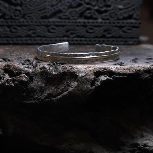 OOAK Textured Sterling Silver and 9ct Gold Cuff