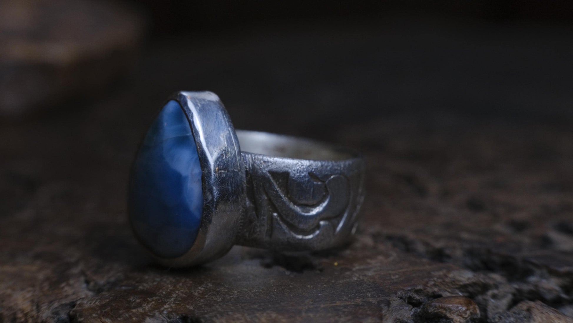 Victorian Era Pirate Inspired Larimar and Silver Ring Size US 7.25